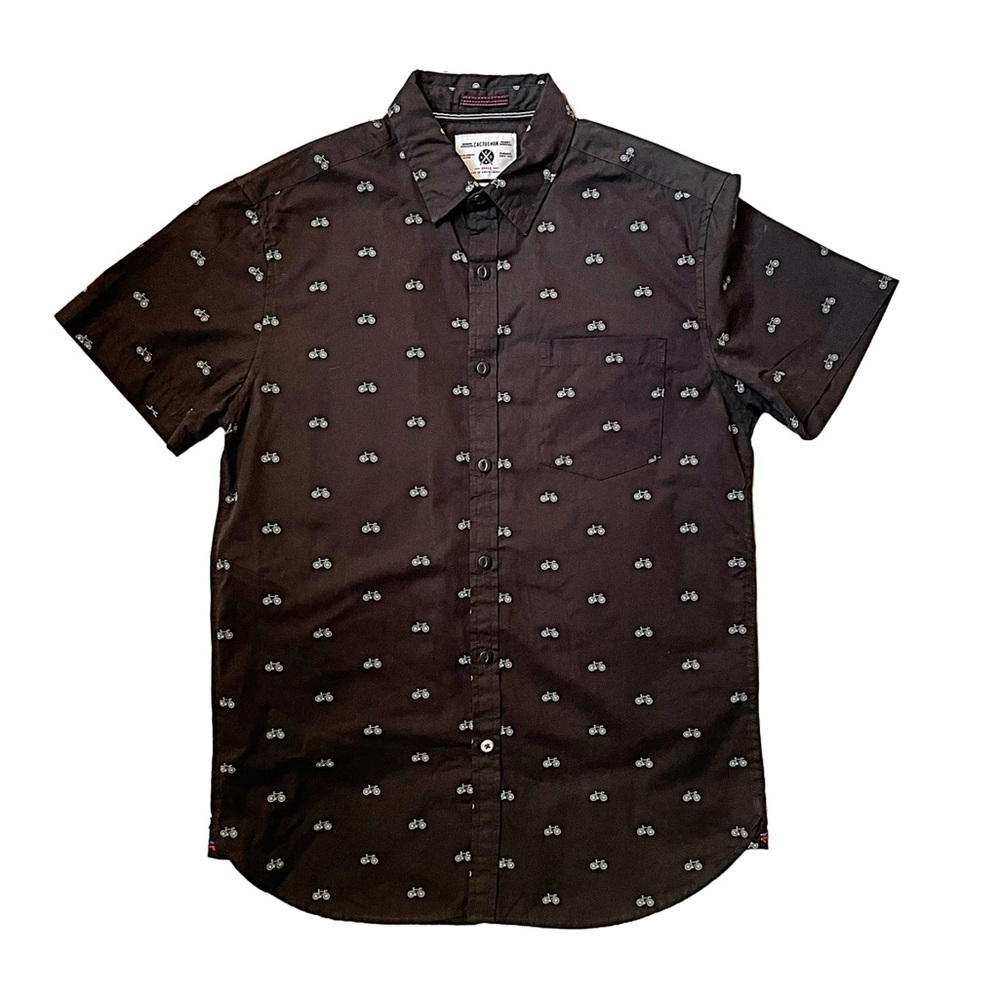 Men’s Short Sleeve Slim Fit Button Down w/Bicycle Pattern | Men’s Small